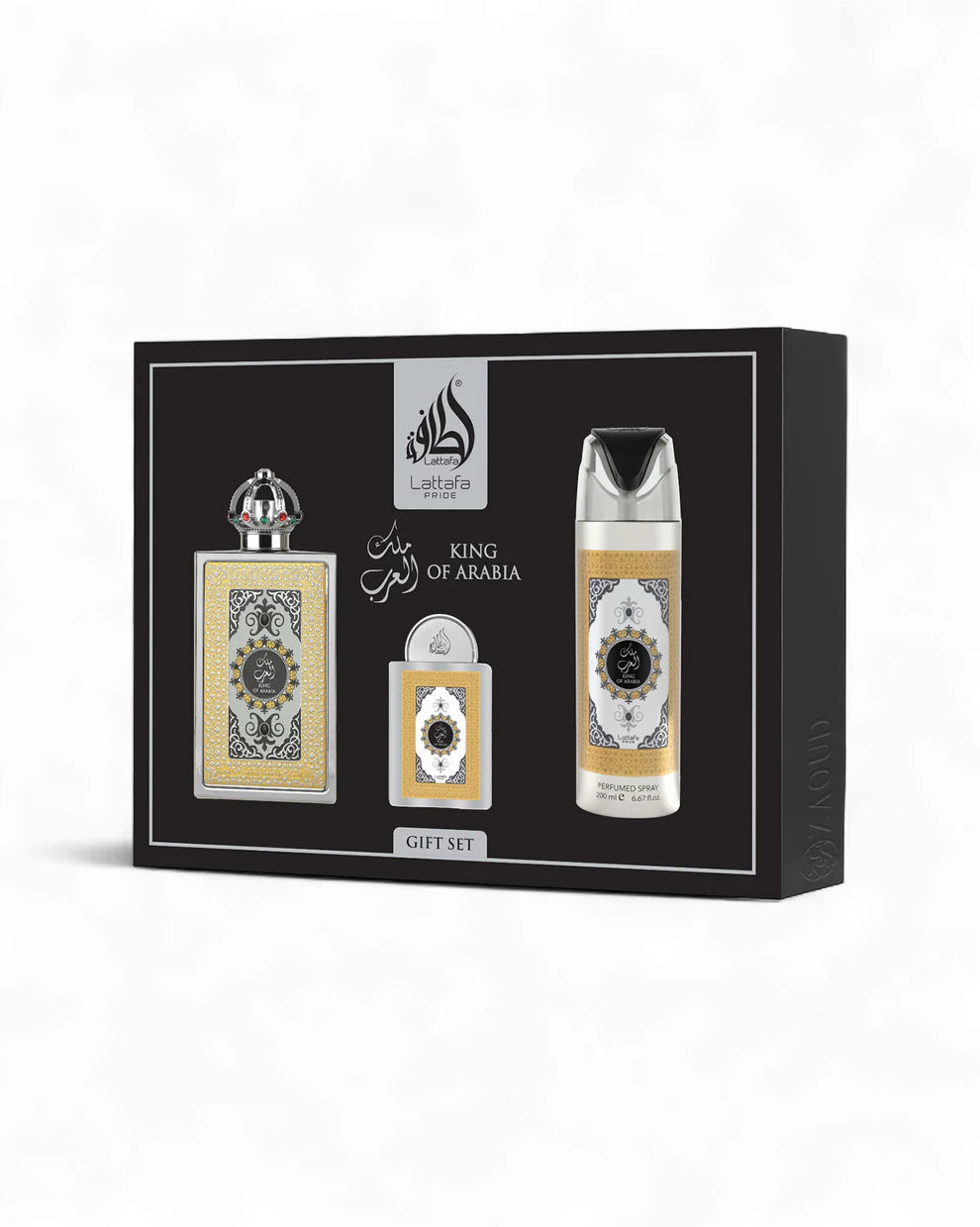 Conjunto Perfume + Miniatura + Desodorizante - KING OF ARABIA by Lattafa
