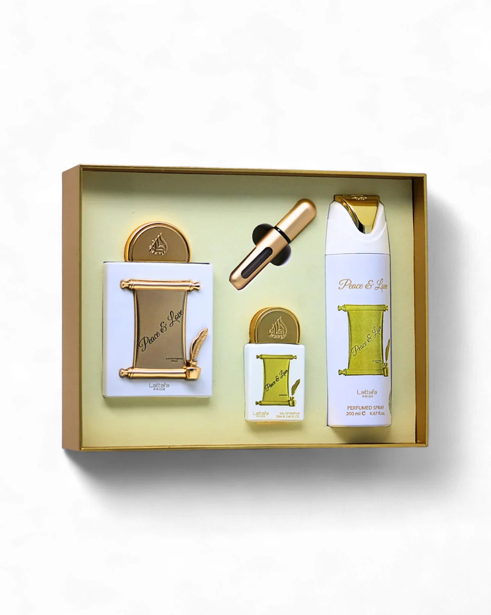 Conjunto Perfume + Miniatura + Desodorizante - Peace and love by Lattafa
